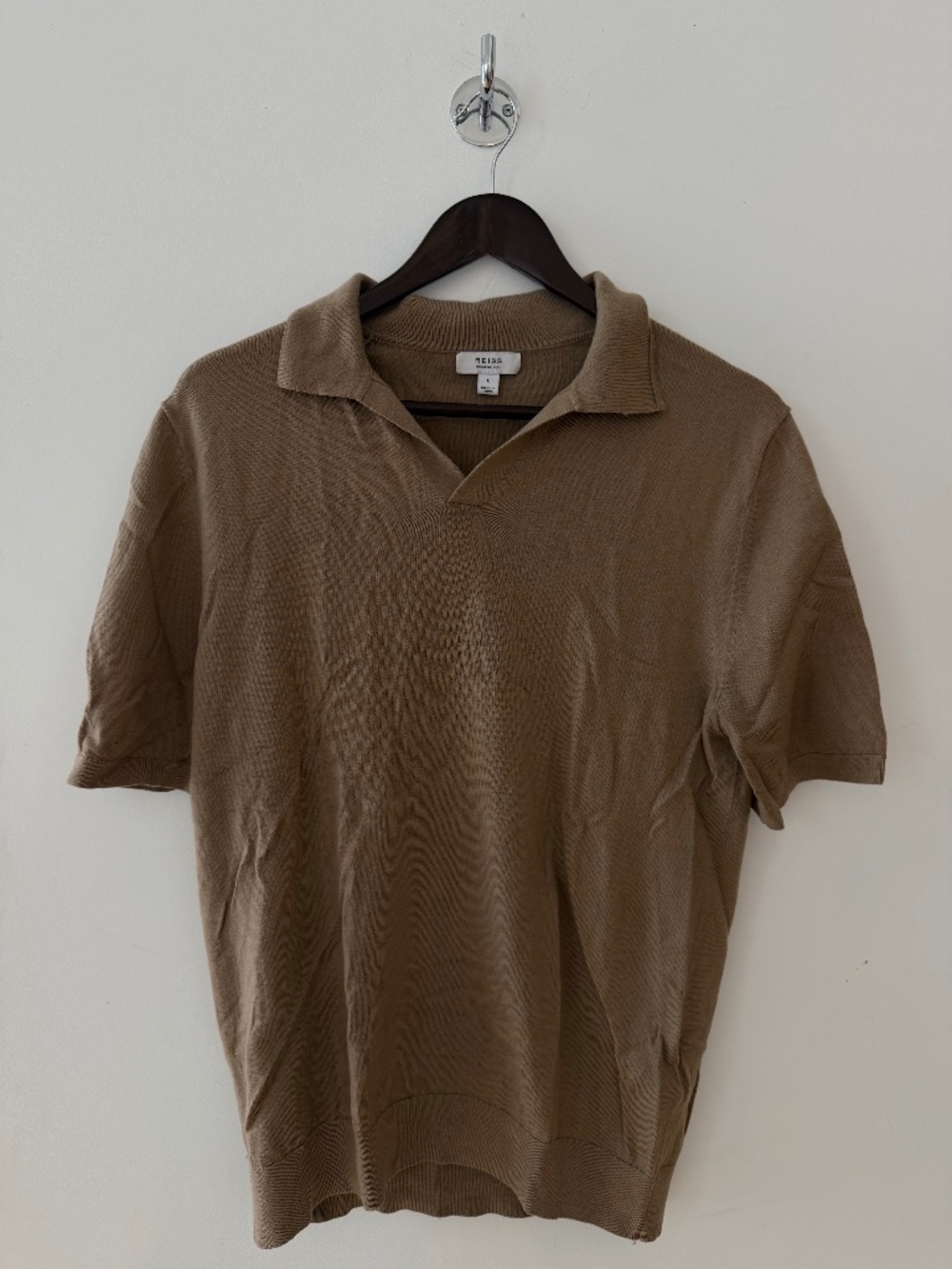 Reiss Merino Wool Open Collar Polo Shirt